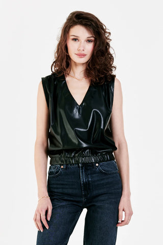 ARYA MIX MEDIA VEGAN LEATHER TANK BLACK