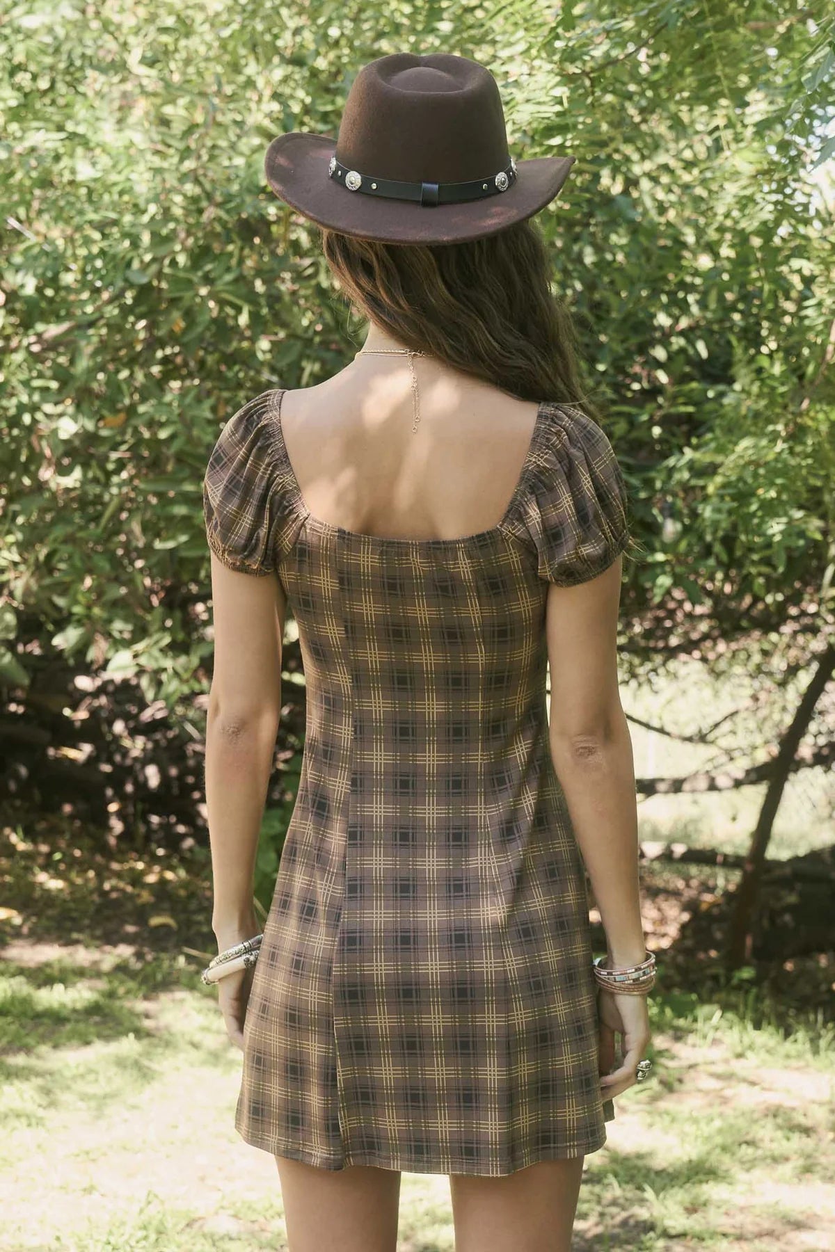 PLAID LACE TRIM MINI DRESS