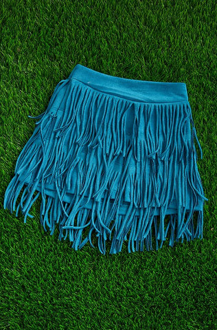 3 LAYER FRINGE FAUX SUEDE SKIRT