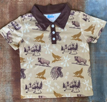 Boys Western Print Polo